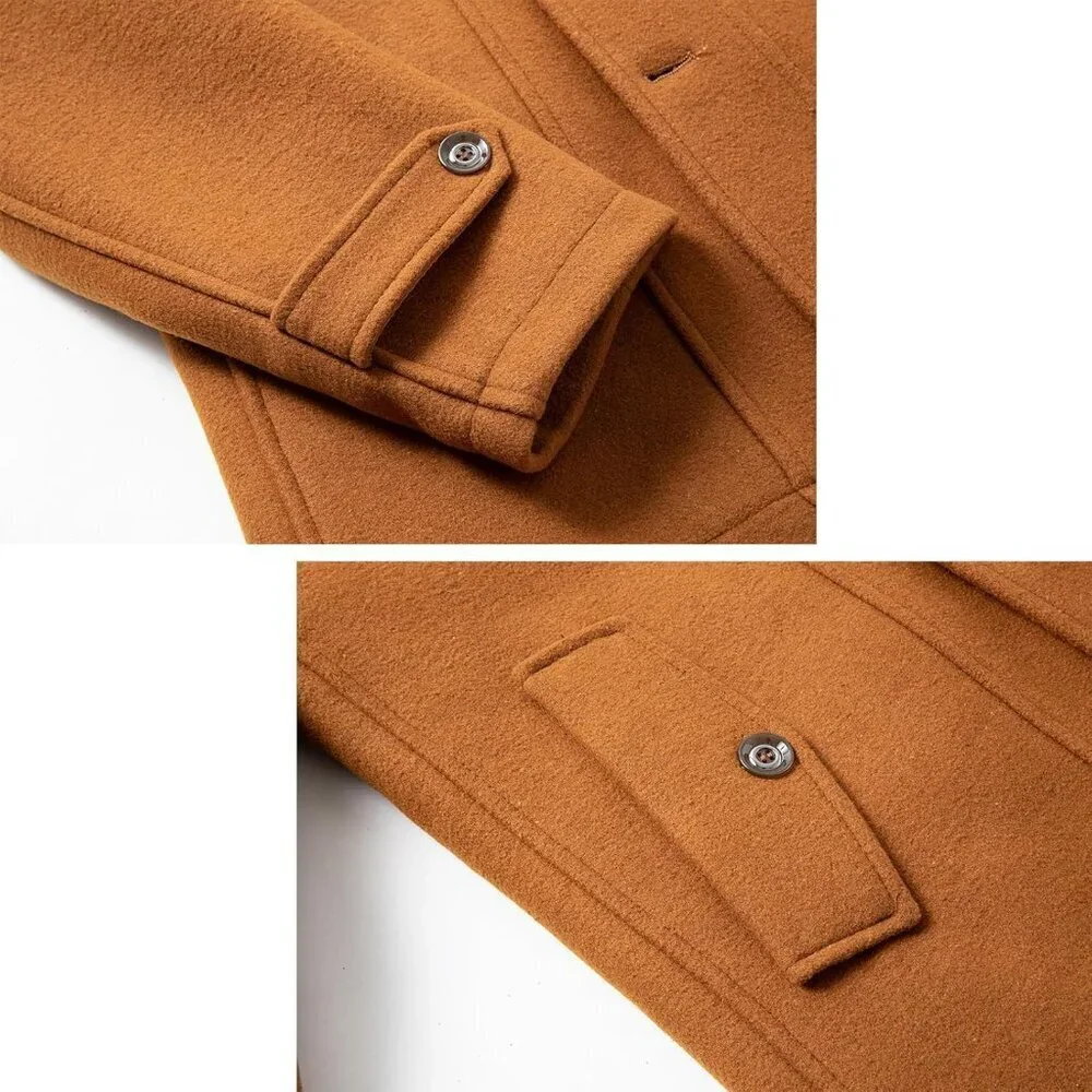 Men's Yellow Wool Blend Coat Warm Winter Trench Coat With Detachable Soft Scarf